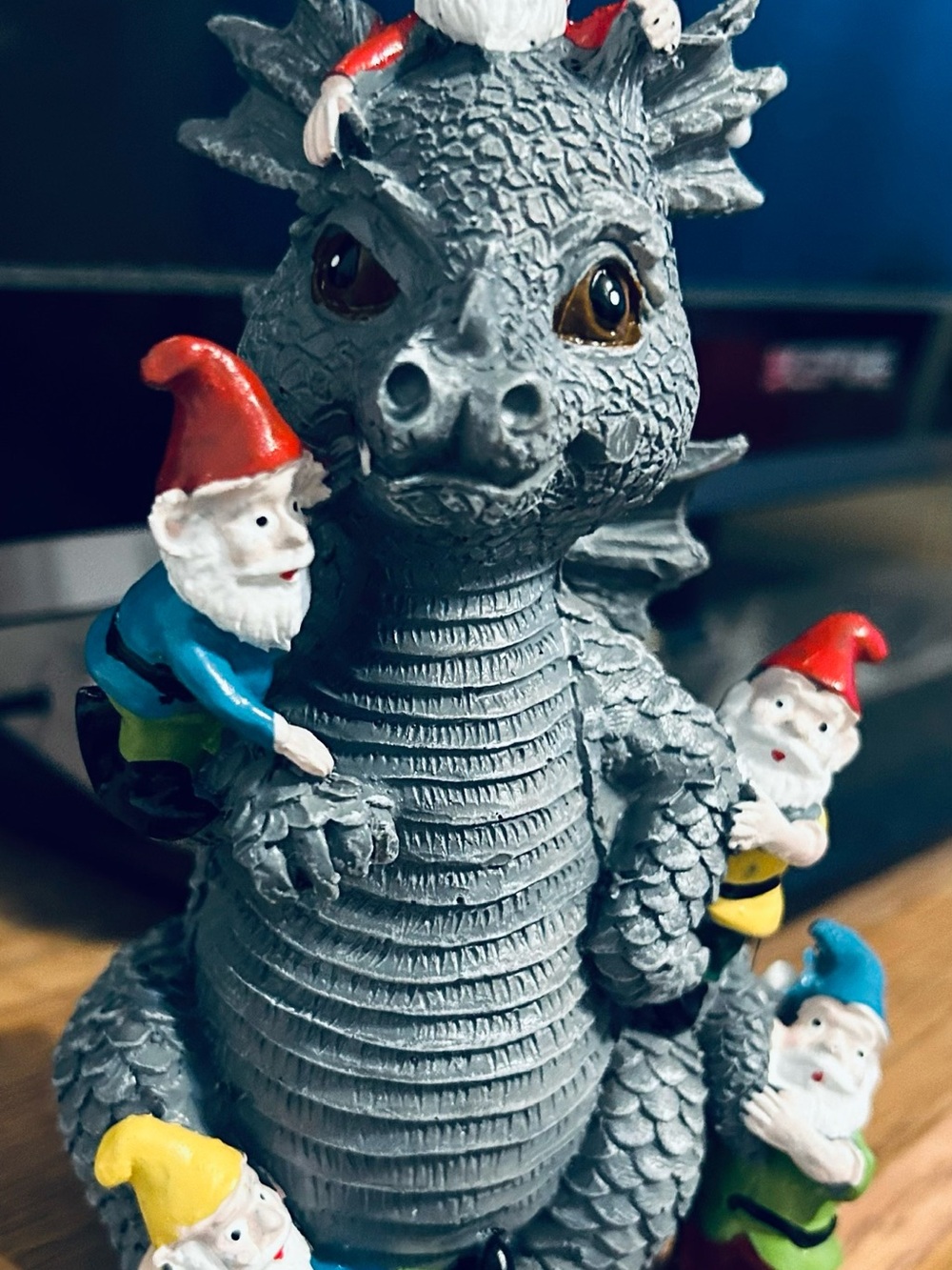 Dragon with Colorful Gnomes Resin Statue-NEW in box